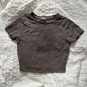 Garage Charcoal Grey Star Crop Tee